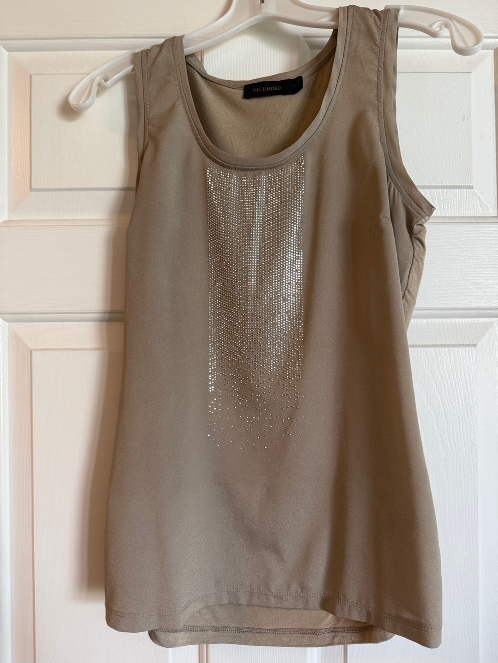 The Limited Taupe Sleeveless Tank with Rhinestone Panel